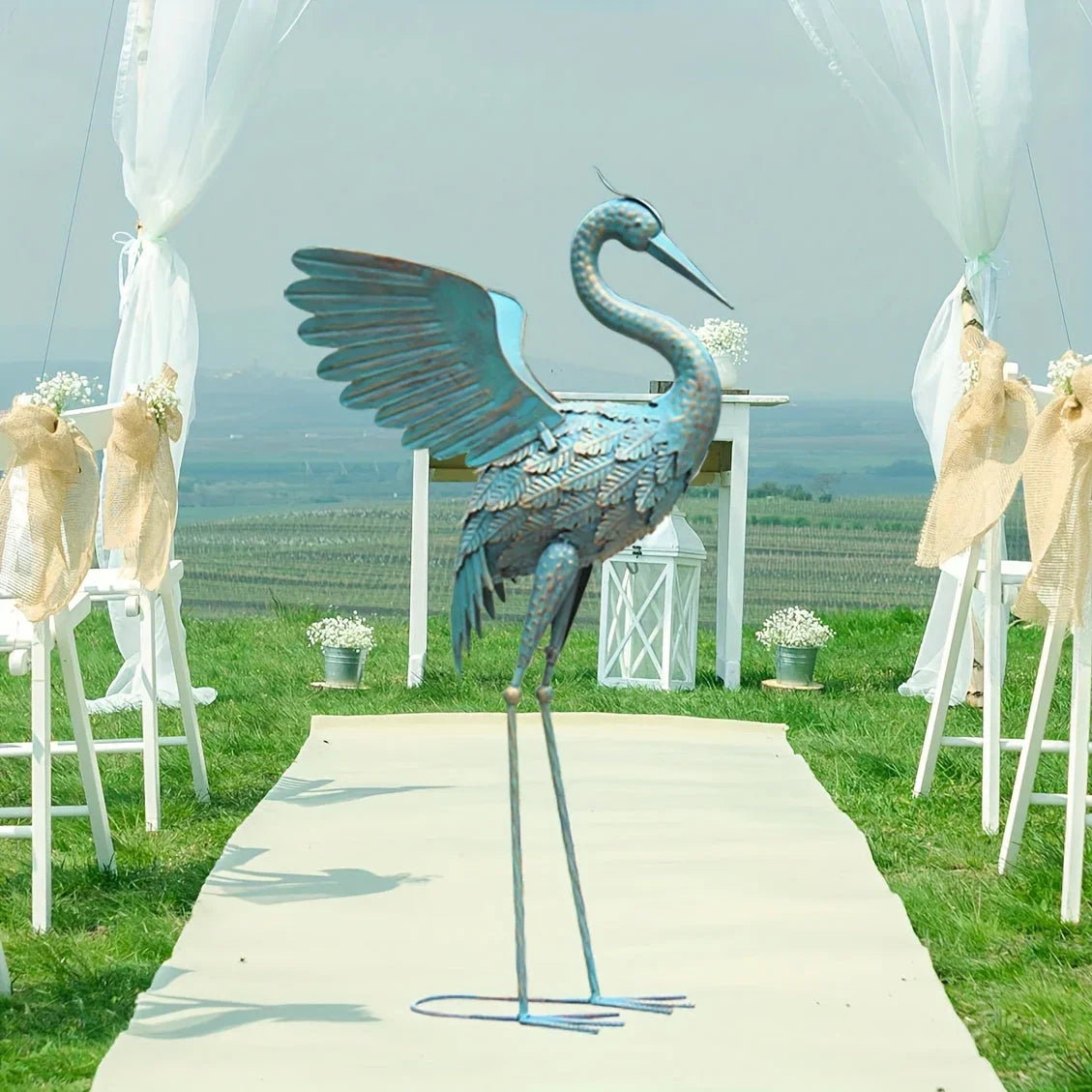 Garden Sculpture - Modern Black Crane Statue, side view - House Of Avana