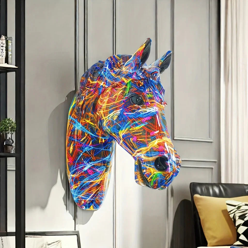 3d Horse Head Wall Art - Modern Black Sculpture, angled view - House Of Avana