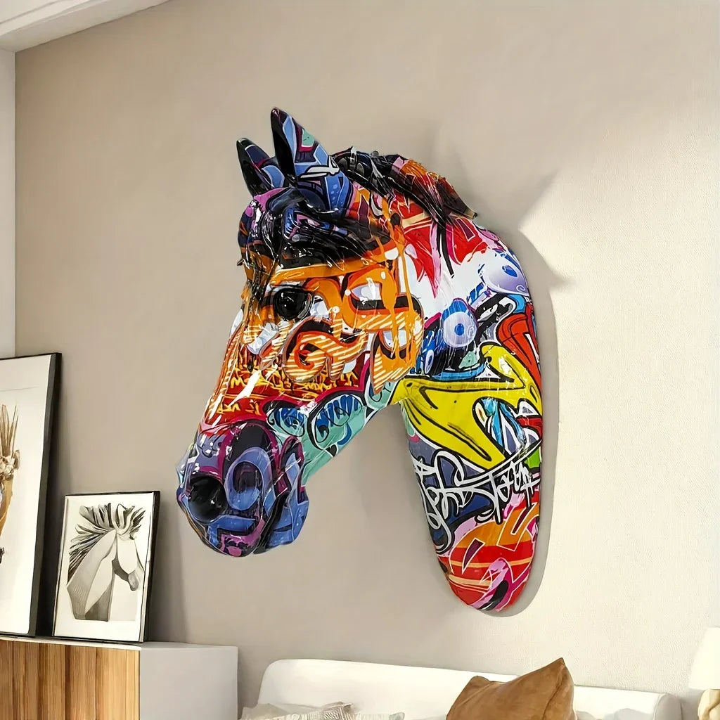 3d Horse Head Wall Art - Modern Black Sculpture, angled view - House Of Avana