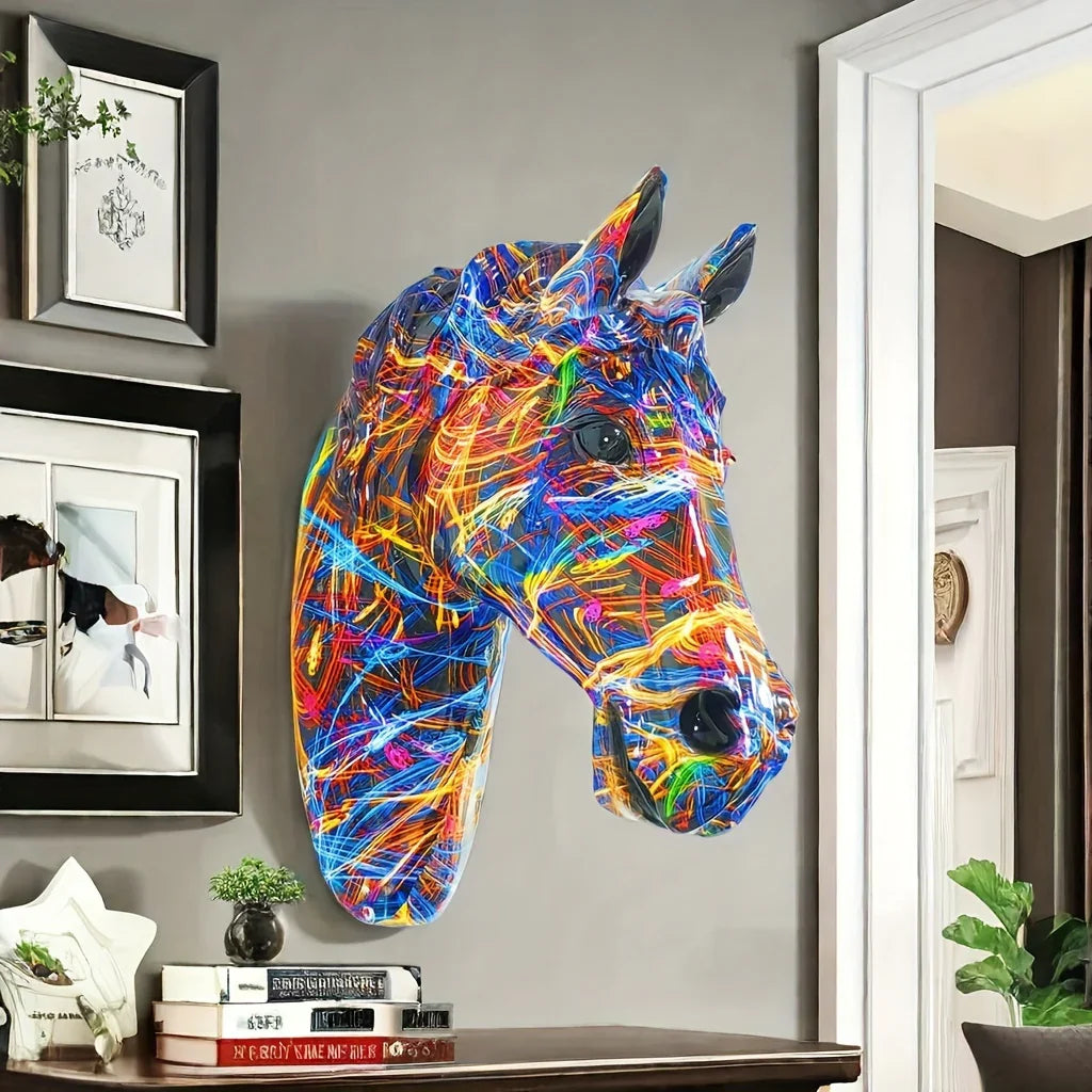 3d Horse Head Wall Art - Modern Black Sculpture, back view - House Of Avana