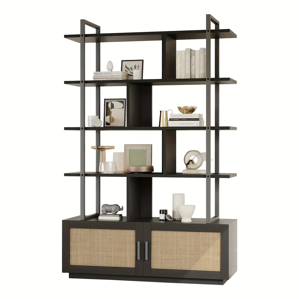 5 Tier Tall Bookshelf with Open Display Shelves, Inch Rattan Classical Book Shelf with Storage, Open... - House Of Avana