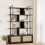 5 Tier Tall Bookshelf with Open Display Shelves, Inch Rattan Classical Book Shelf with Storage, Open... - House Of Avana
