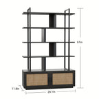 5 Tier Tall Bookshelf with Open Display Shelves, Inch Rattan Classical Book Shelf with Storage, Open... - House Of Avana