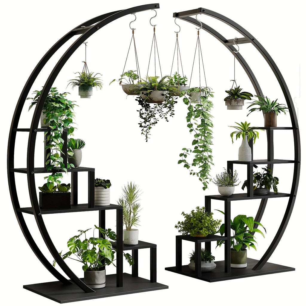 5 Tier Tall Plant Stand Hanging Metal Curved Plant Stand for Indoor Outdoor Patio Balcony - Pack Black - House Of Avana