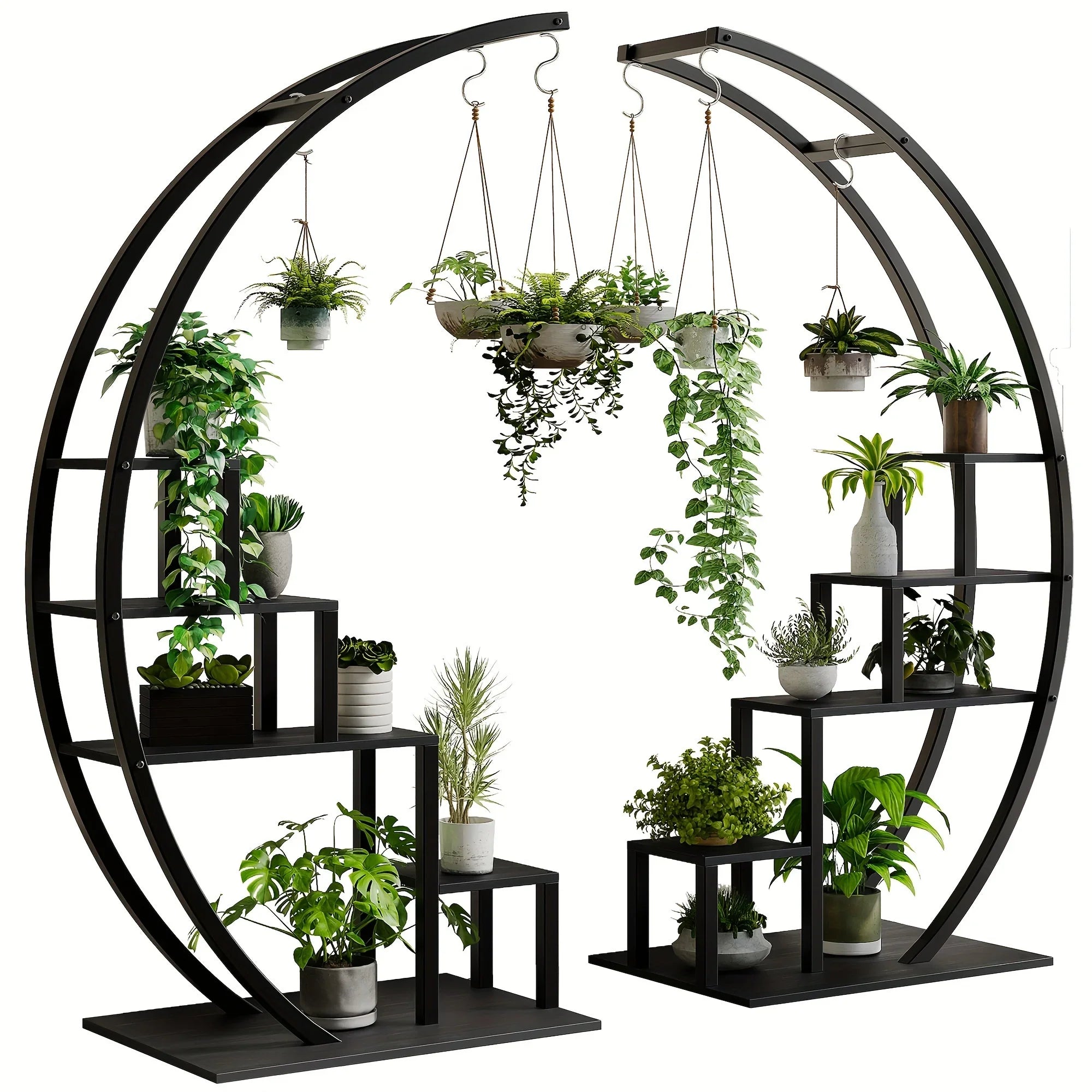 5 Tier Tall Plant Stand Hanging Metal Curved Plant Stand for Indoor Outdoor Patio Balcony - Pack Black - House Of Avana