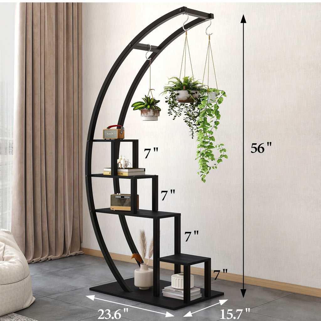 5 Tier Tall Plant Stand Hanging Metal Curved Plant Stand for Indoor Outdoor Patio Balcony - Pack Black - House Of Avana