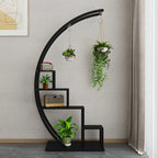 5 Tier Tall Plant Stand Hanging Metal Curved Plant Stand for Indoor Outdoor Patio Balcony - Pack Black - House Of Avana
