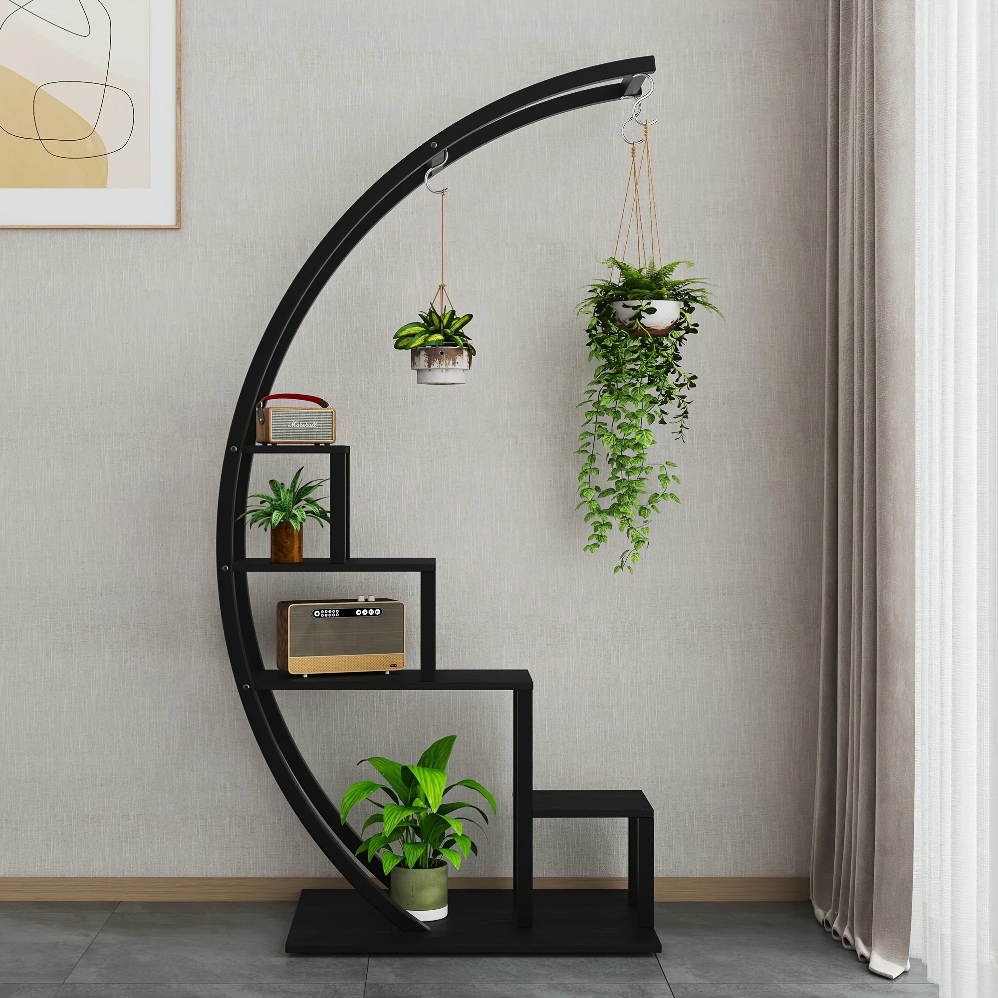 5 Tier Tall Plant Stand Hanging Metal Curved Plant Stand for Indoor Outdoor Patio Balcony - Pack Black - House Of Avana