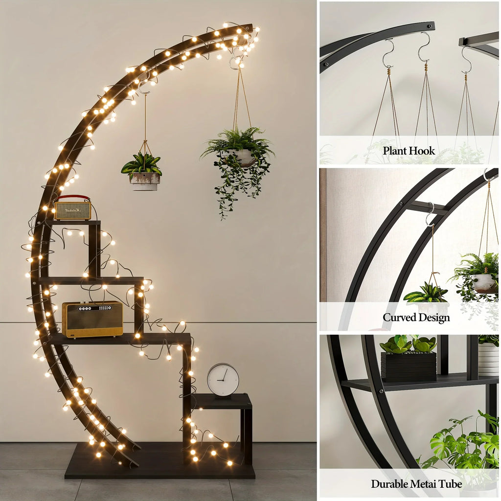 5 Tier Tall Plant Stand Hanging Metal Curved Plant Stand for Indoor Outdoor Patio Balcony - Pack Black - House Of Avana