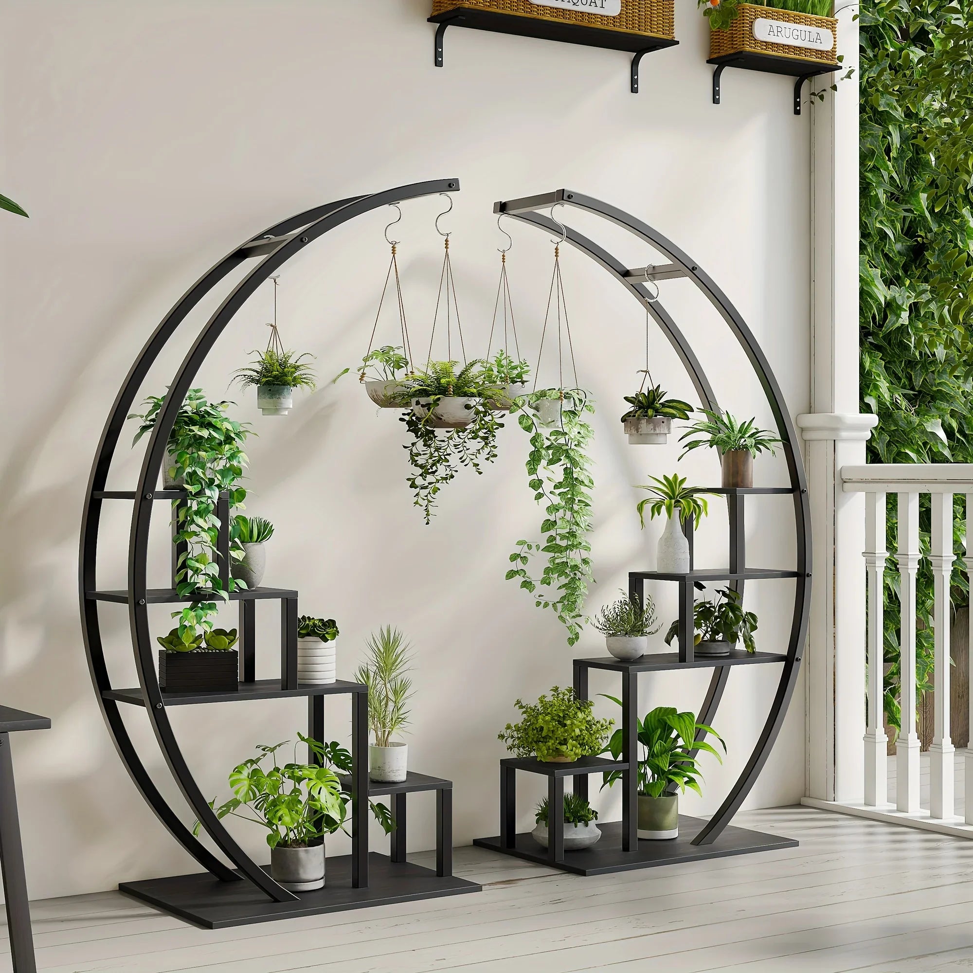5 Tier Tall Plant Stand Hanging Metal Curved Plant Stand for Indoor Outdoor Patio Balcony - Pack Black - House Of Avana