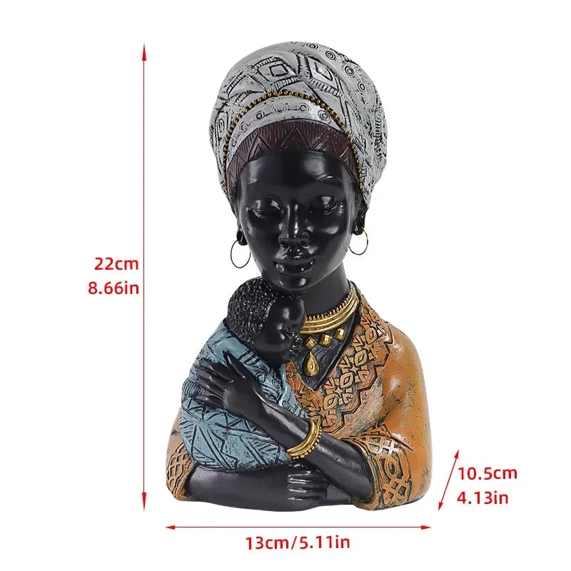 African Statue - Black Mother Child Figure, alternate view - House Of Avana