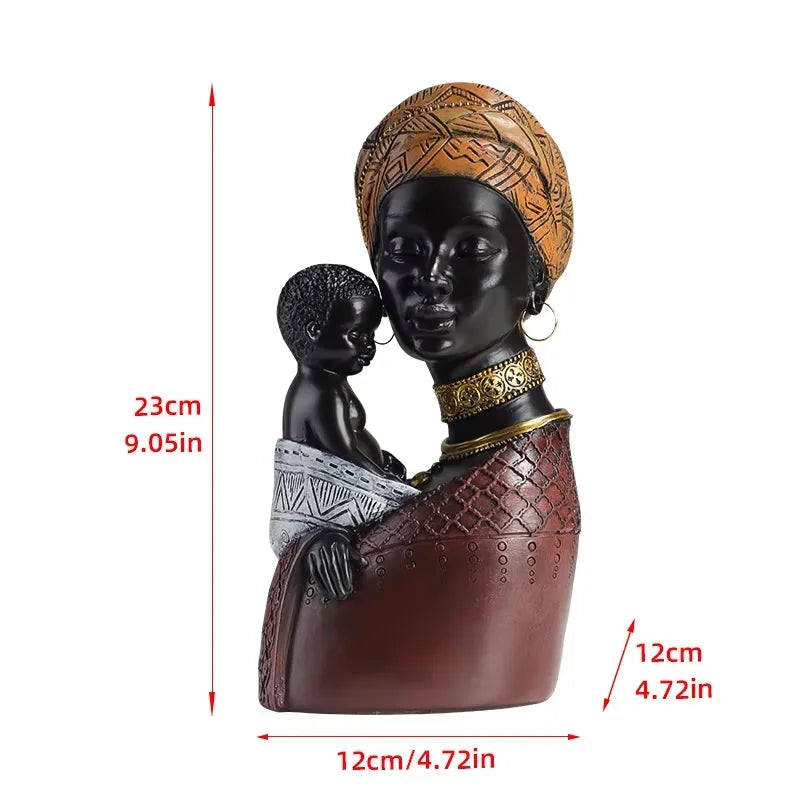 African Statue - Black Mother Child Figure, alternate view - House Of Avana