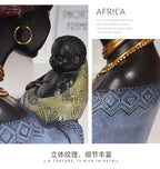 African Statue - Black Mother Child Figure, angled view - House Of Avana