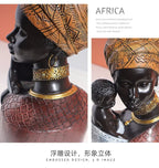 African Statue - Black Mother Child Figure, angled view - House Of Avana