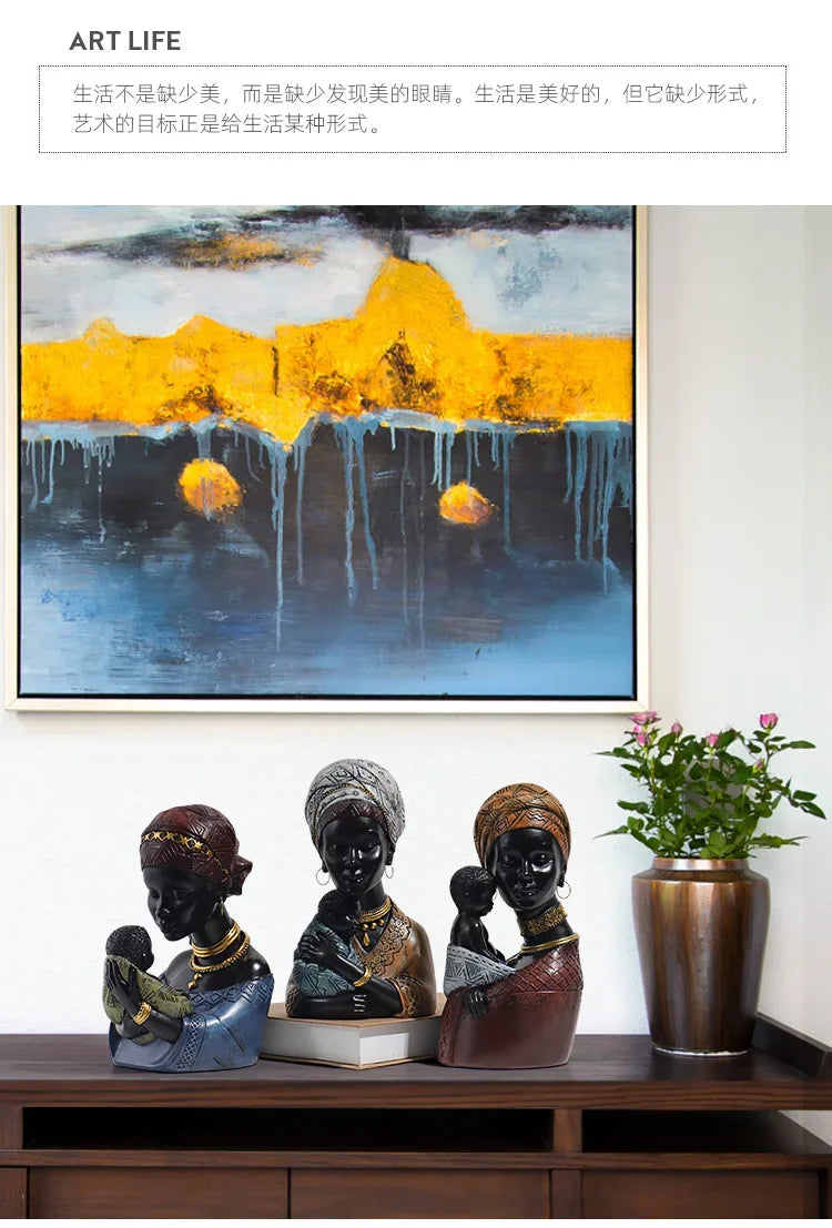 African Statue - Black Mother Child Figure, product packaging - House Of Avana