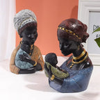 African Statue - Black Mother Child Figure, side view - House Of Avana