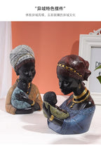 African Statue - Black Mother Child Figure, top view - House Of Avana