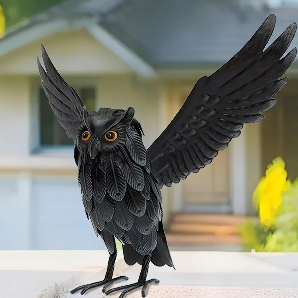 1 Black Metal Owl Statue, Standing Winged Owl Outdoor Garden Decor, Lawn Yard Porch Holiday Decor,... - House Of Avana