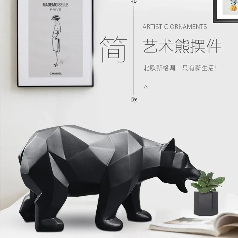 Modern Black Bear Statue - Nordic Animal Figurine, detail shot - House Of Avana