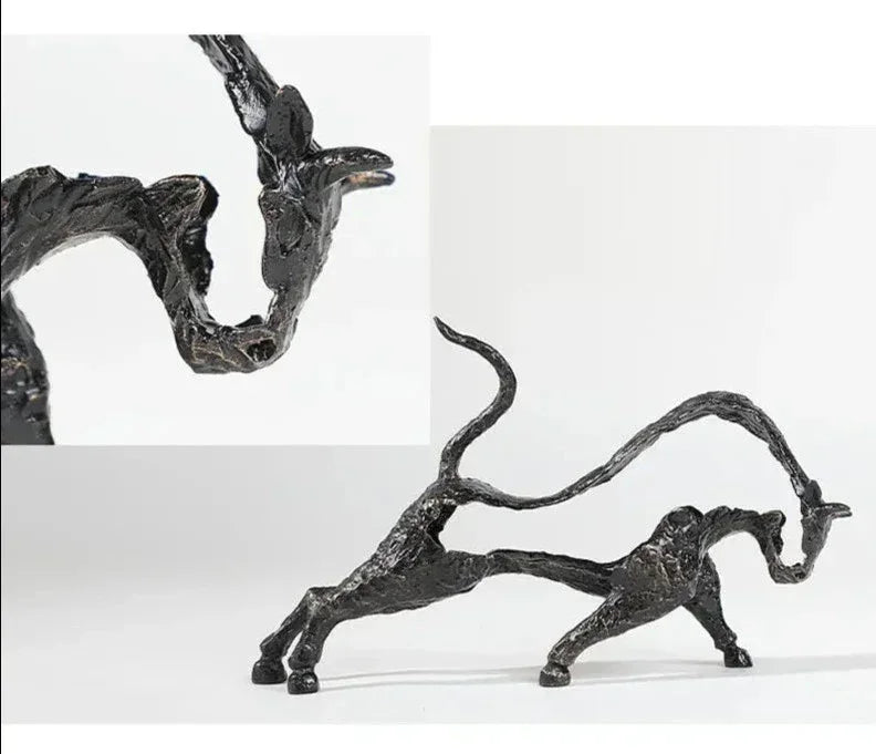 Black Cast Iron Bull Statue Animal Sculpture, lifestyle image - House Of Avana