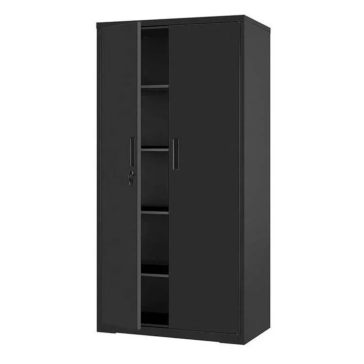 Black Steel Lockable Storage Cabinet Shelving Unit with 4 Adjustable Shelves