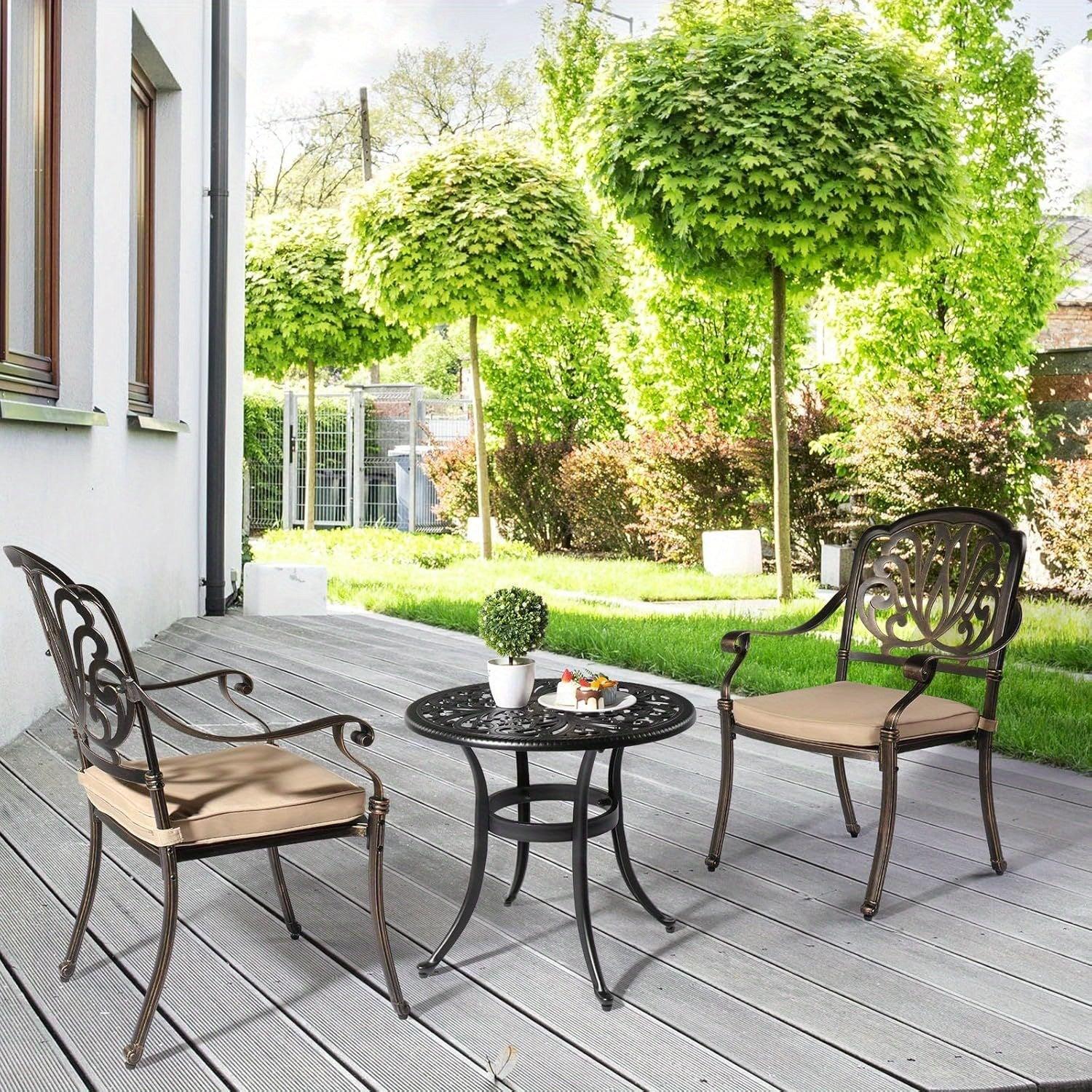 23.6" Round Cast Aluminum Patio Side Table - Antique Black Weather-resistant Outdoor Bistro Table with... - House Of Avana