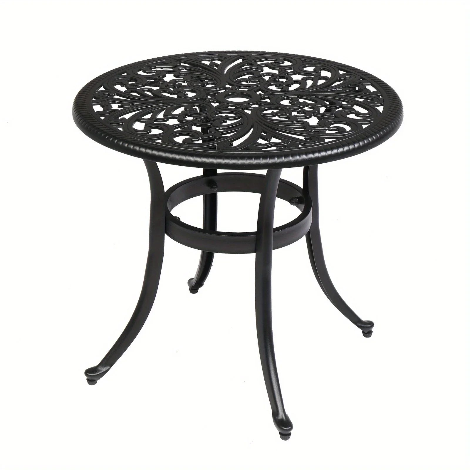 23.6" Round Cast Aluminum Patio Side Table - Antique Black Weather-resistant Outdoor Bistro Table with... - House Of Avana