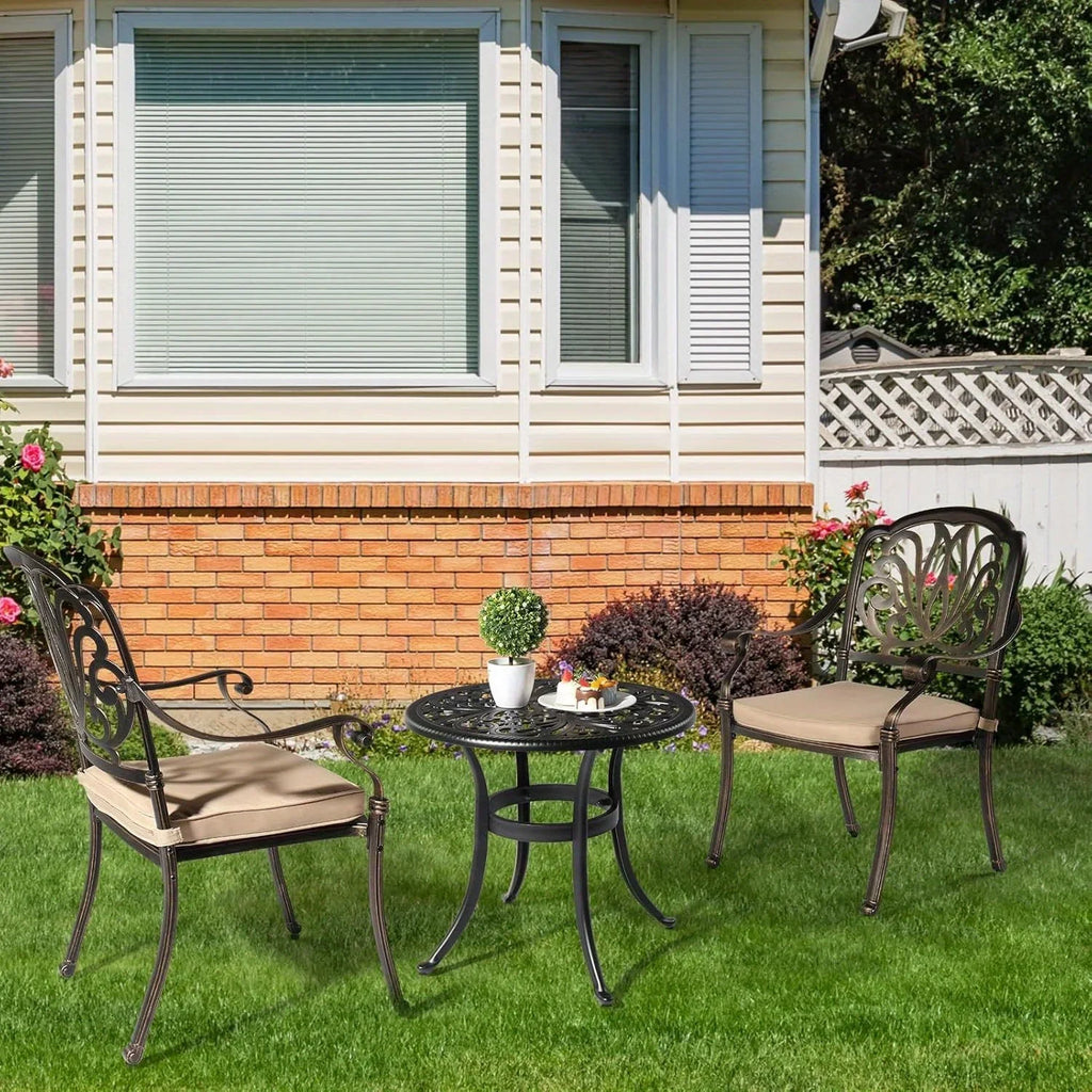 23.6" Round Cast Aluminum Patio Side Table - Antique Black Weather-resistant Outdoor Bistro Table with... - House Of Avana