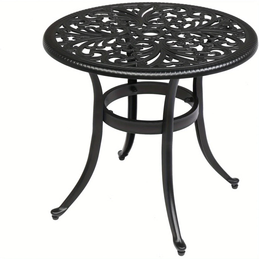 23.6" Round Cast Aluminum Patio Side Table - Antique Black Weather-resistant Outdoor Bistro Table with... - House Of Avana