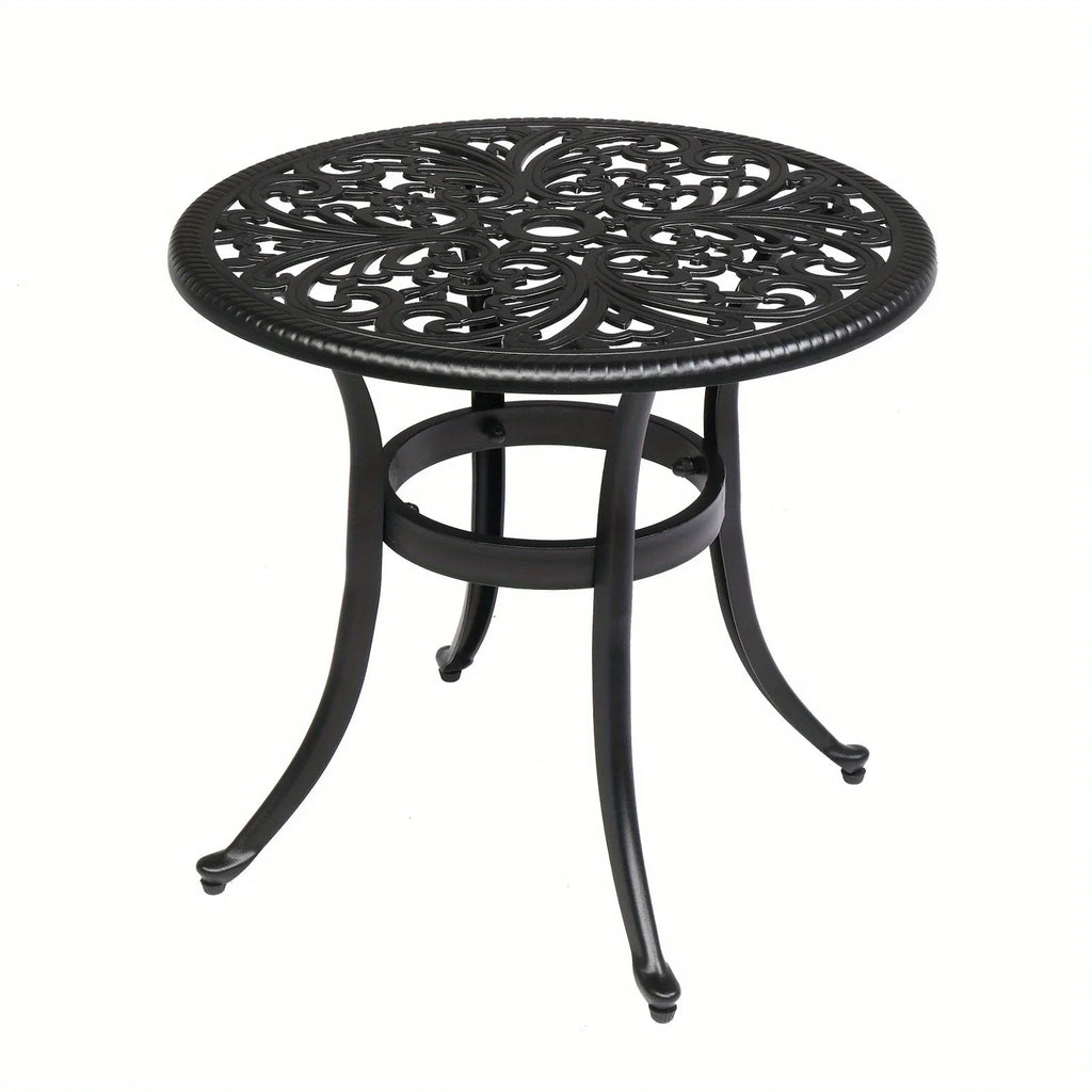 23.6" Round Cast Aluminum Patio Side Table - Antique Black Weather-resistant Outdoor Bistro Table with... - House Of Avana