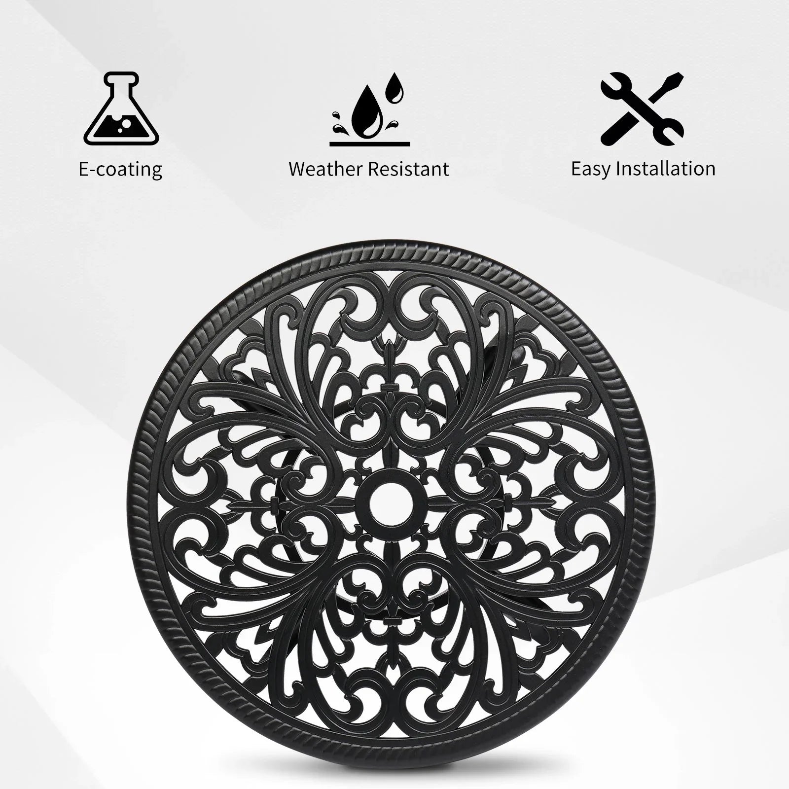 23.6" Round Cast Aluminum Patio Side Table - Antique Black Weather-resistant Outdoor Bistro Table with... - House Of Avana