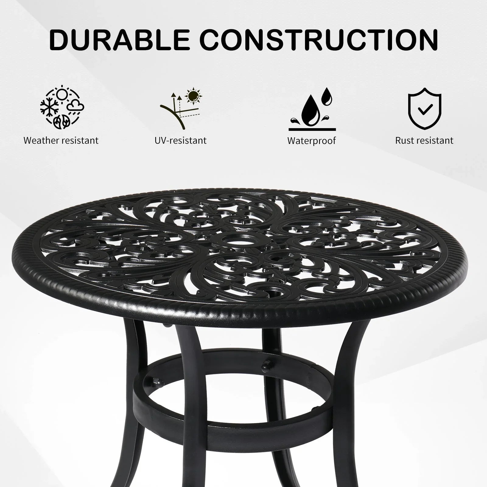 23.6" Round Cast Aluminum Patio Side Table - Antique Black Weather-resistant Outdoor Bistro Table with... - House Of Avana