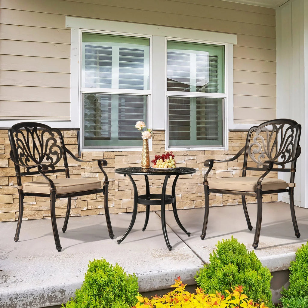 23.6" Round Cast Aluminum Patio Side Table - Antique Black Weather-resistant Outdoor Bistro Table with... - House Of Avana