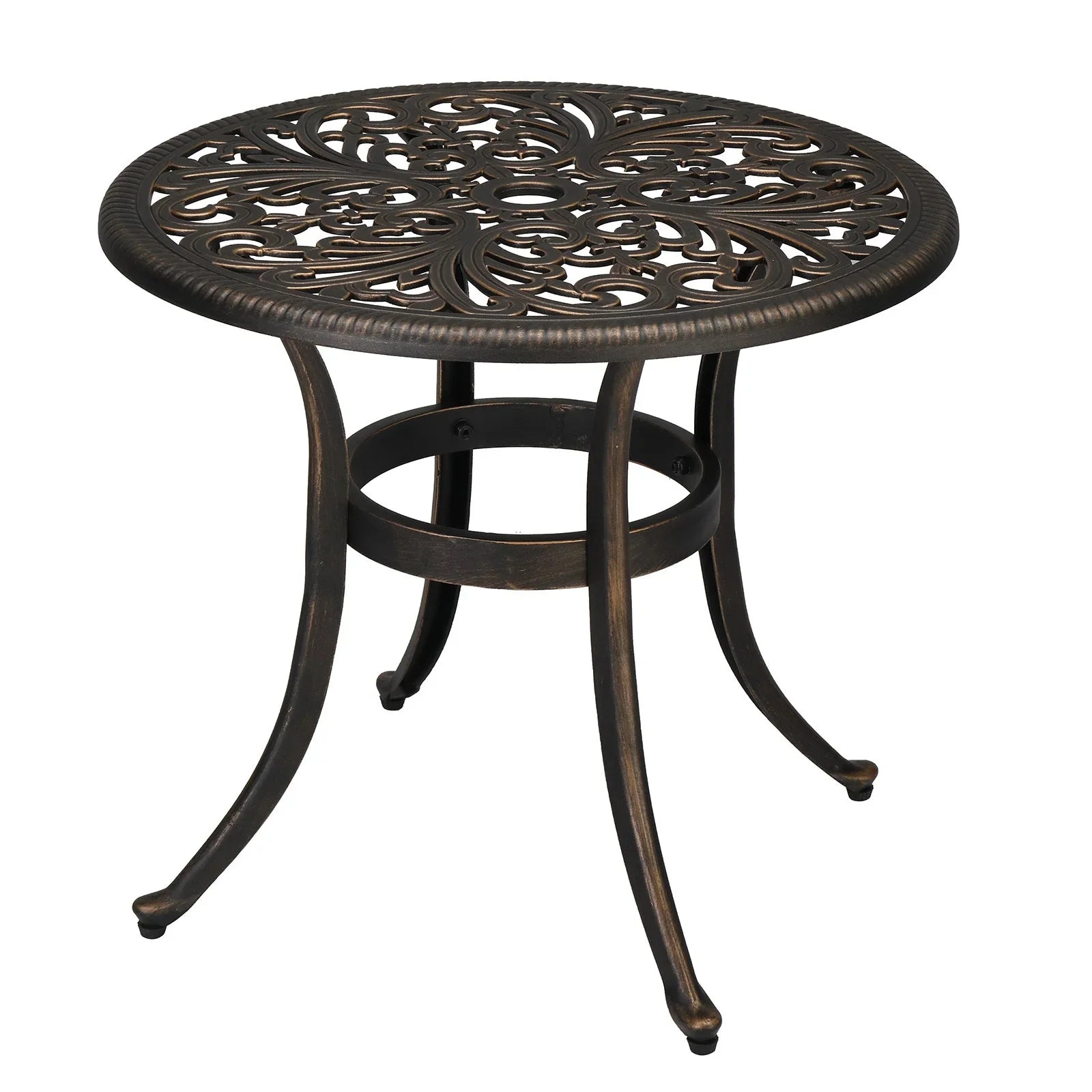 23.6" Round Cast Aluminum Patio Side Table - Antique Black Weather-resistant Outdoor Bistro Table with... - House Of Avana