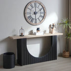66" Modern Minimalist Console Table with Black Arch Base & Natural Wood Top – Sleek Design for Entryway,... - House Of Avana