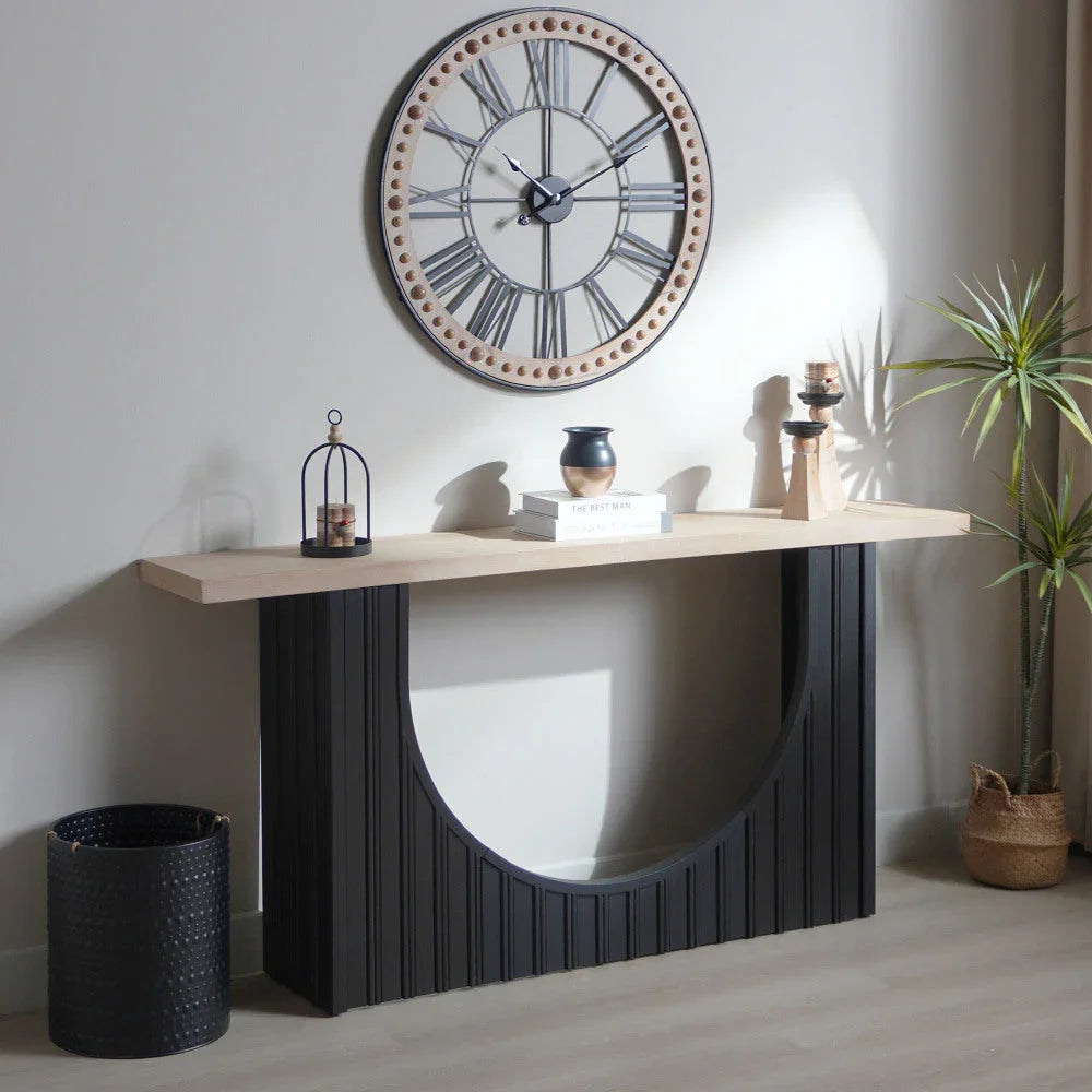 66" Modern Minimalist Console Table with Black Arch Base & Natural Wood Top – Sleek Design for Entryway,... - House Of Avana