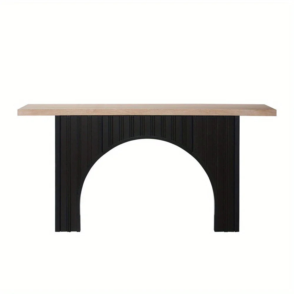 66" Modern Minimalist Console Table with Black Arch Base & Natural Wood Top – Sleek Design for Entryway,... - House Of Avana