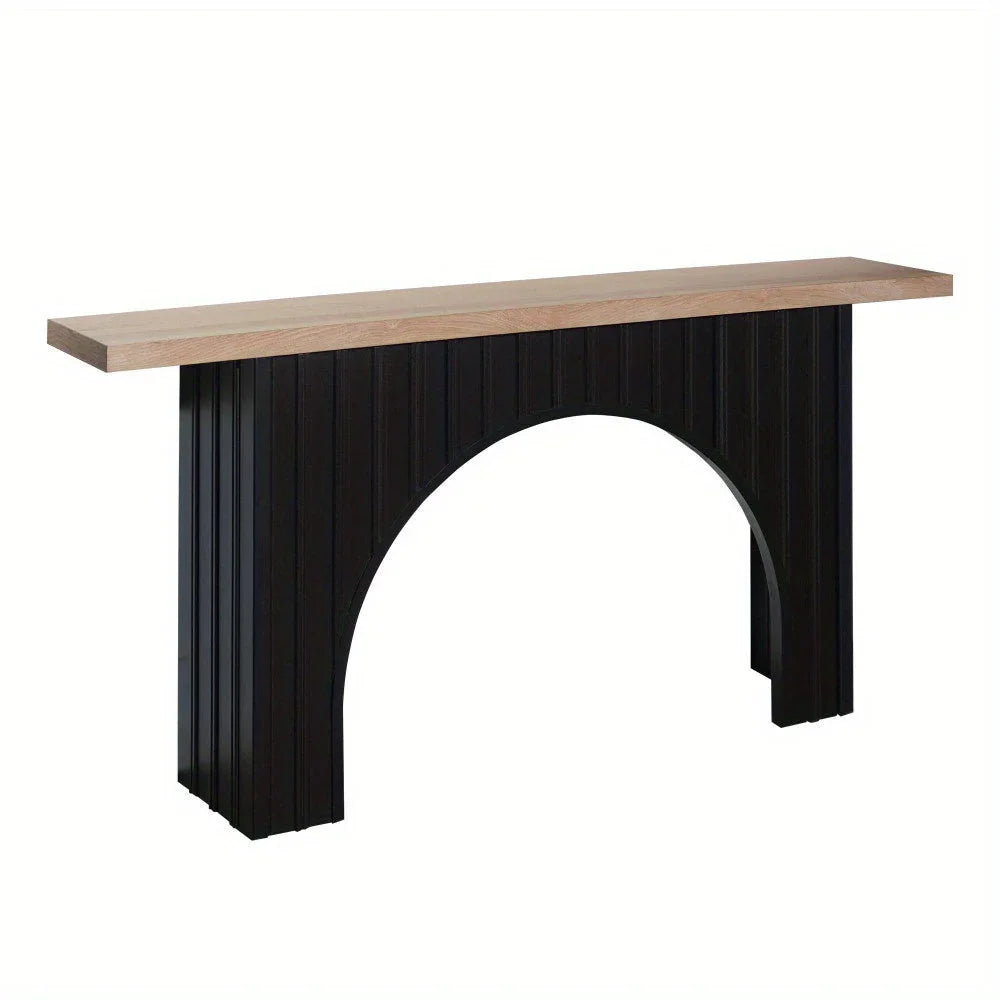 66" Modern Minimalist Console Table with Black Arch Base & Natural Wood Top – Sleek Design for Entryway,... - House Of Avana
