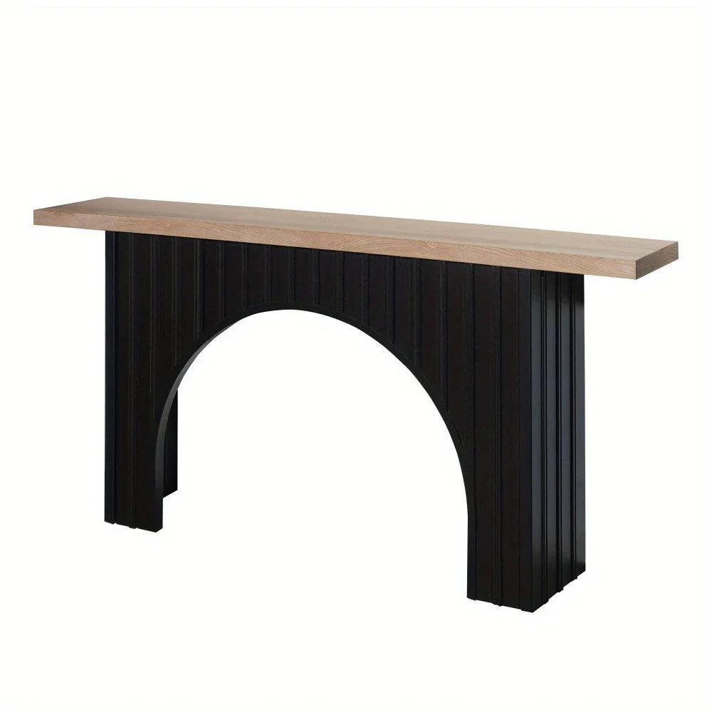 66" Modern Minimalist Console Table with Black Arch Base & Natural Wood Top – Sleek Design for Entryway,... - House Of Avana