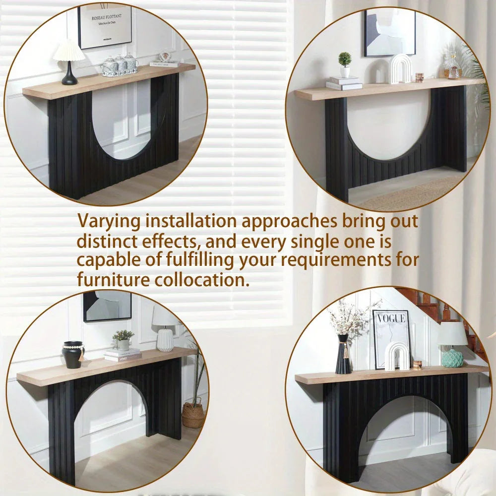 66" Modern Minimalist Console Table with Black Arch Base & Natural Wood Top – Sleek Design for Entryway,... - House Of Avana