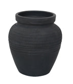 Black terracotta vase with unique texture, 11 inches tall - House of Avana
