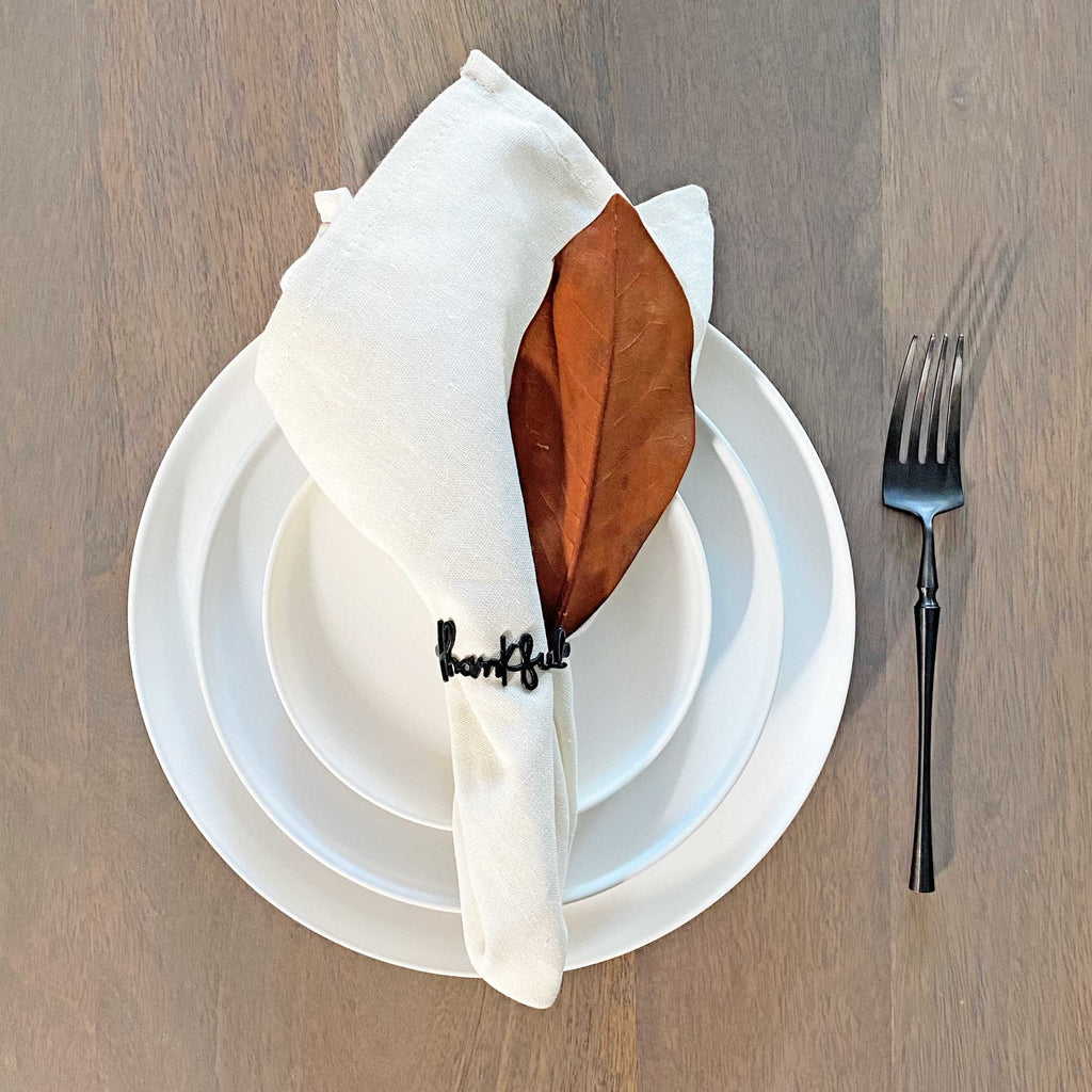 Black Thankful Napkin Ring Tea + Linen