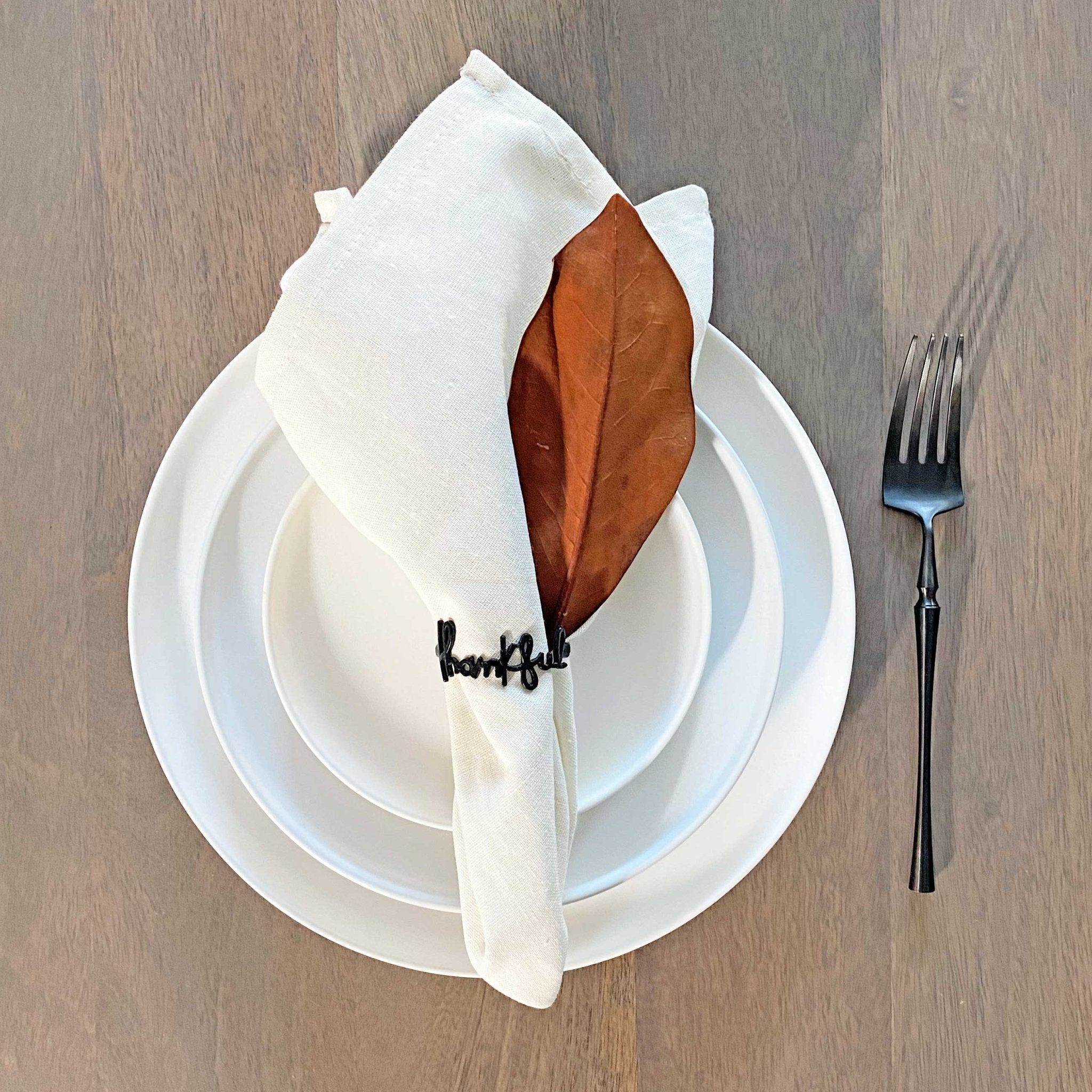Black Thankful Napkin Ring Tea + Linen