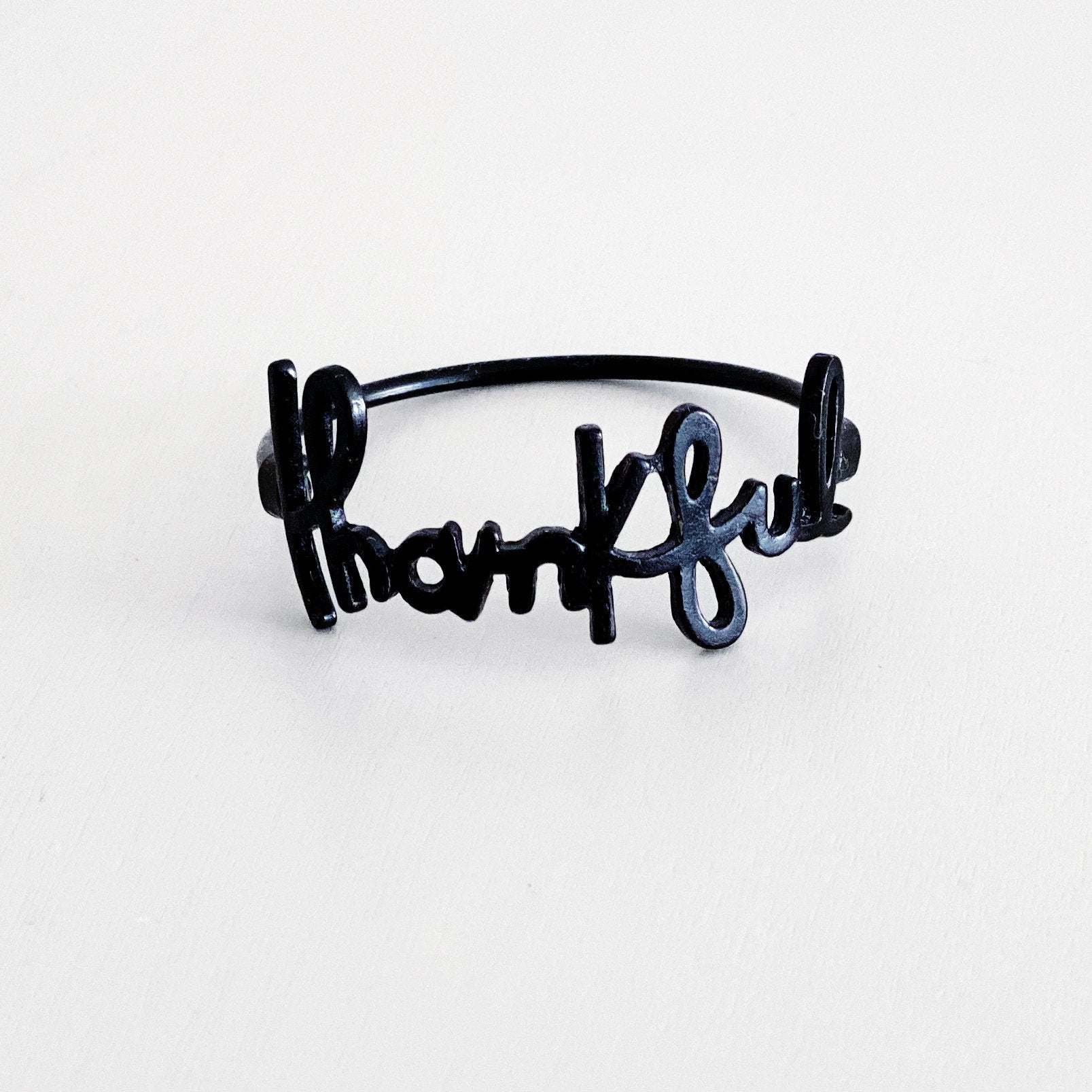 Black Thankful Napkin Ring Tea + Linen