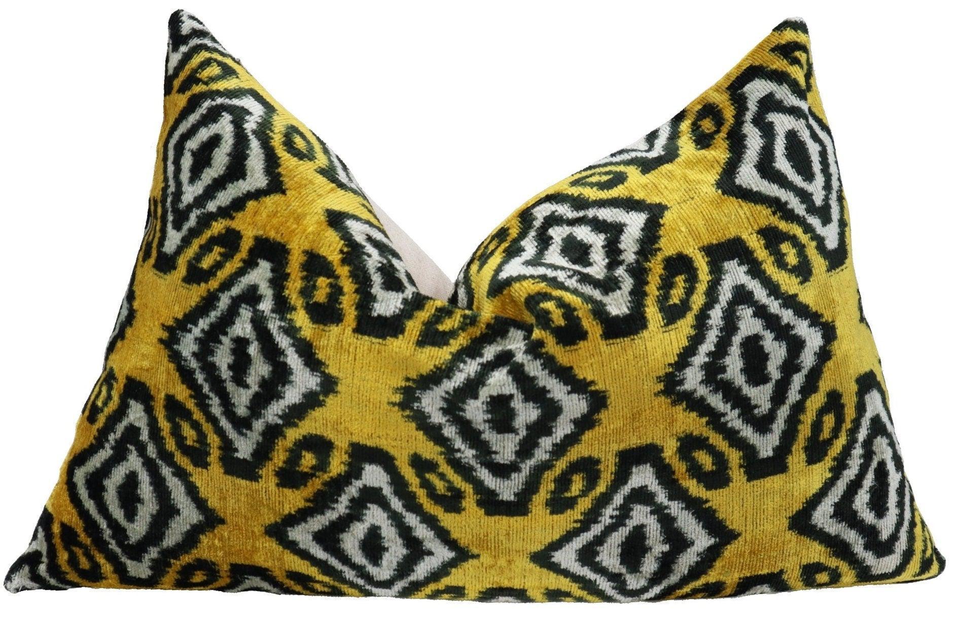 Canvello Black and Yellow Throw Pillows for Couch with Down Insert - 16x24 in, back view - House Of Avana