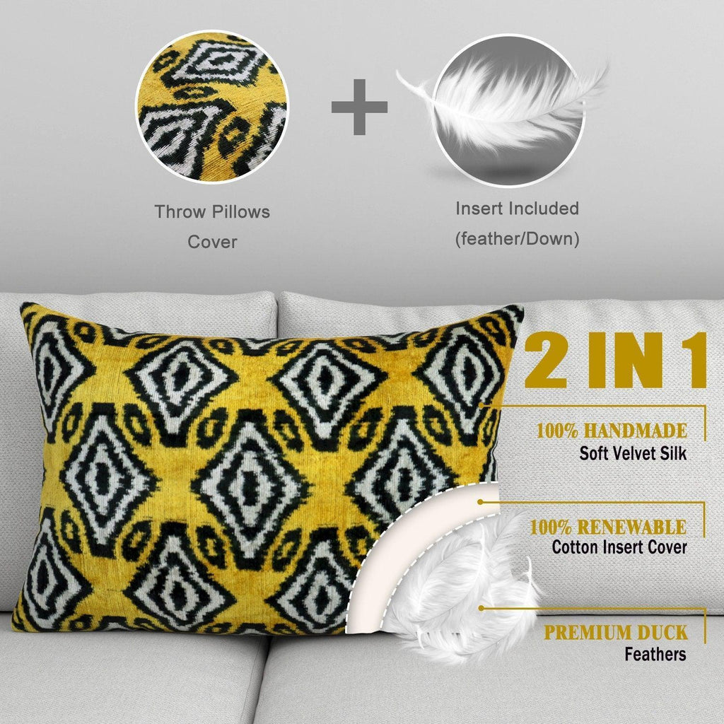 Canvello Black and Yellow Throw Pillows for Couch with Down Insert - 16x24 in, detail shot - House Of Avana
