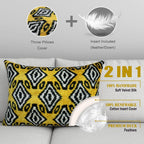 Canvello Black and Yellow Throw Pillows for Couch with Down Insert - 16x24 in, detail shot - House Of Avana