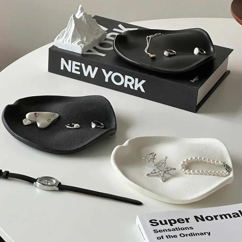 Jewelry Tray - Multifunctional Ceramic Black, angled view - House Of Avana