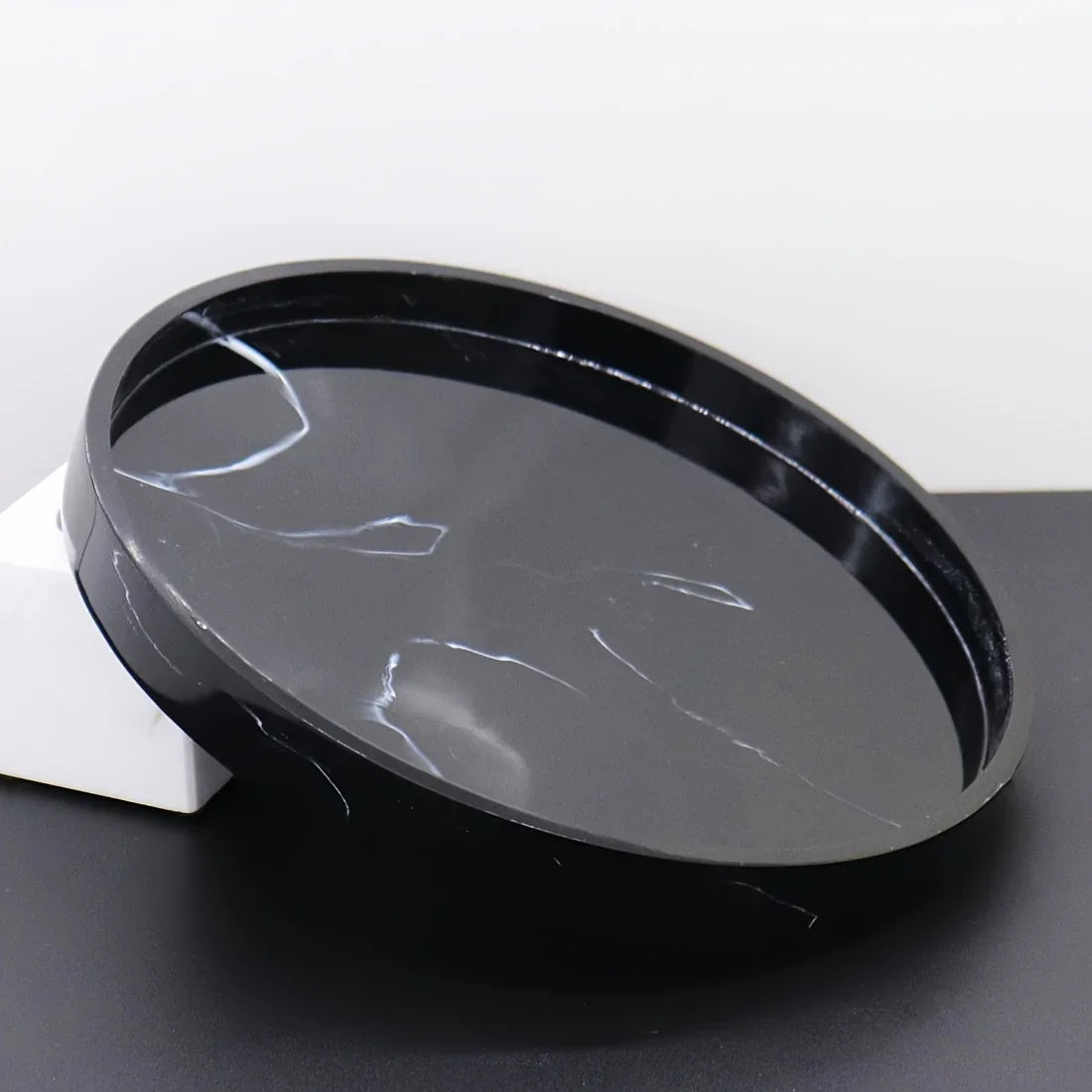 Elegant Black Circular Resin Tray - 27.43cm Hand-polished, Multi-purpose Vanity Organizer for Bathroom,... - House Of Avana