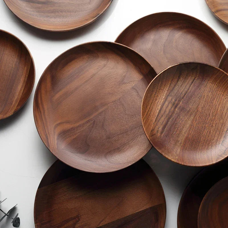 Dia 15cm 20cm Wooden Plate Premium Black Walnut Wood Plate Tableware Round Cake Tray Snack Dessert... - House Of Avana